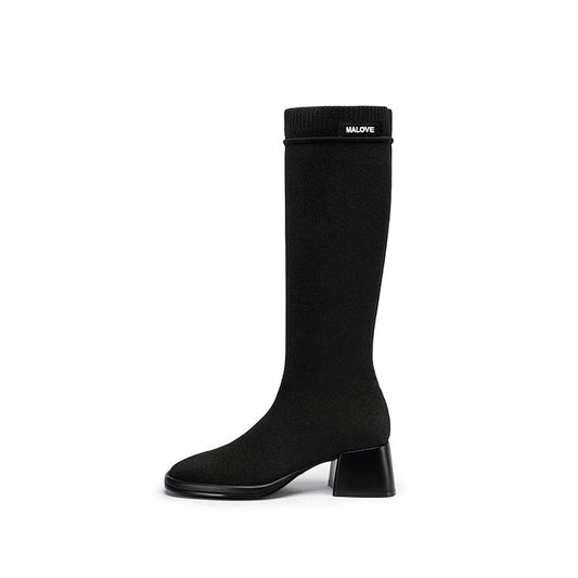 Mademoiselle Round Toe Knee High Sock Boots-0