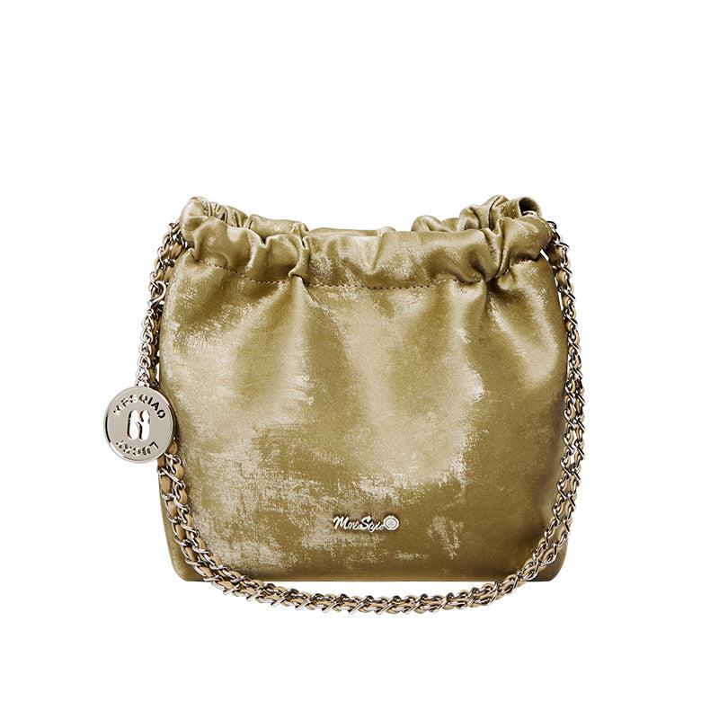 Metallic Leather Pleated Chain Strap Bag-0