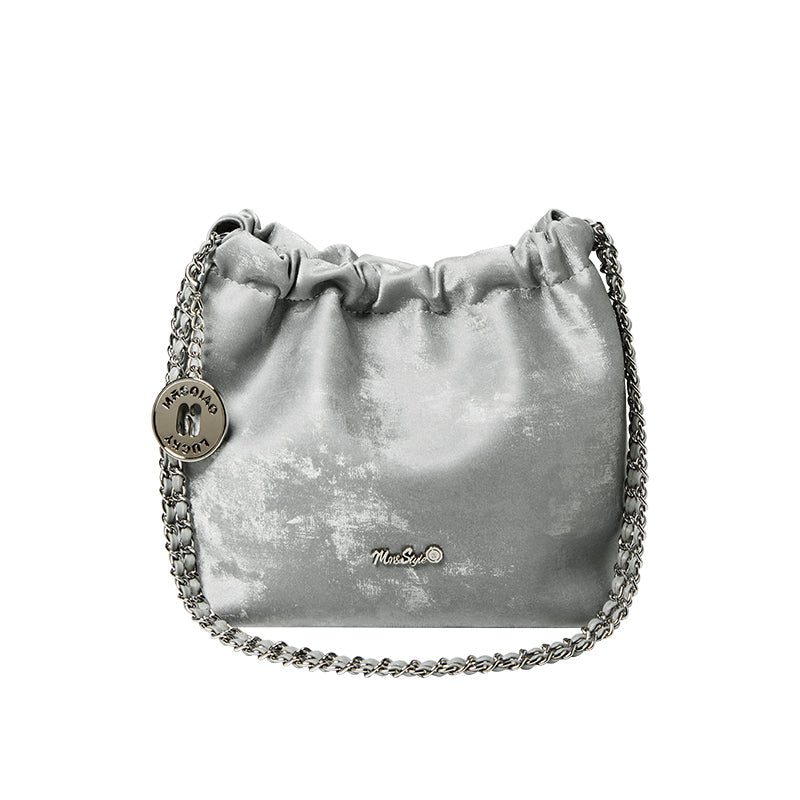 Metallic Leather Pleated Chain Strap Bag-5