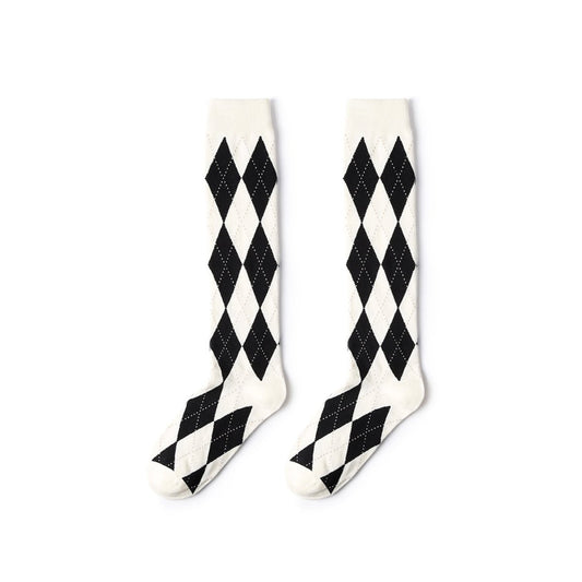 Modern Classy Diamond Grid All-season Women Knee High Socks-0