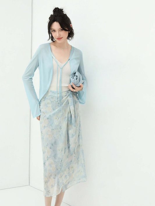 Muted Floral Tie-Dye Wrap Around Skirt-0