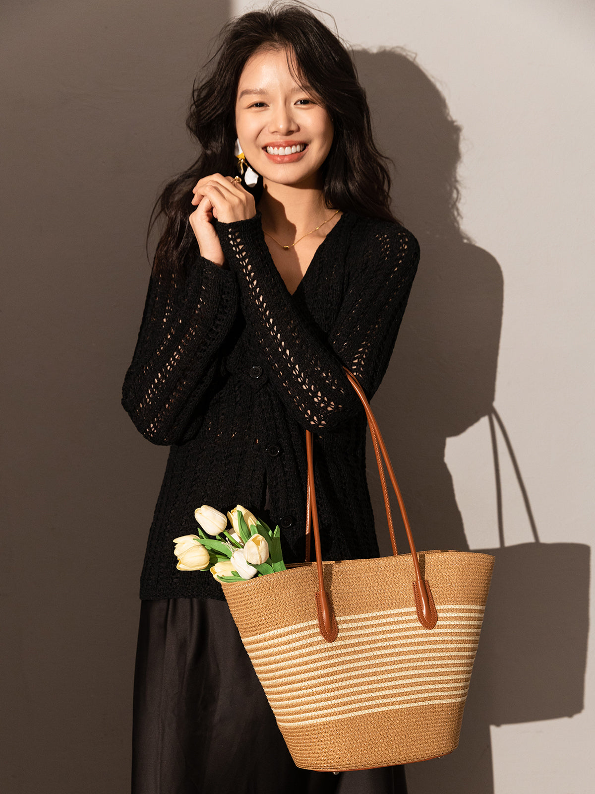Natural Straw Woven Basket Tote Bag-3