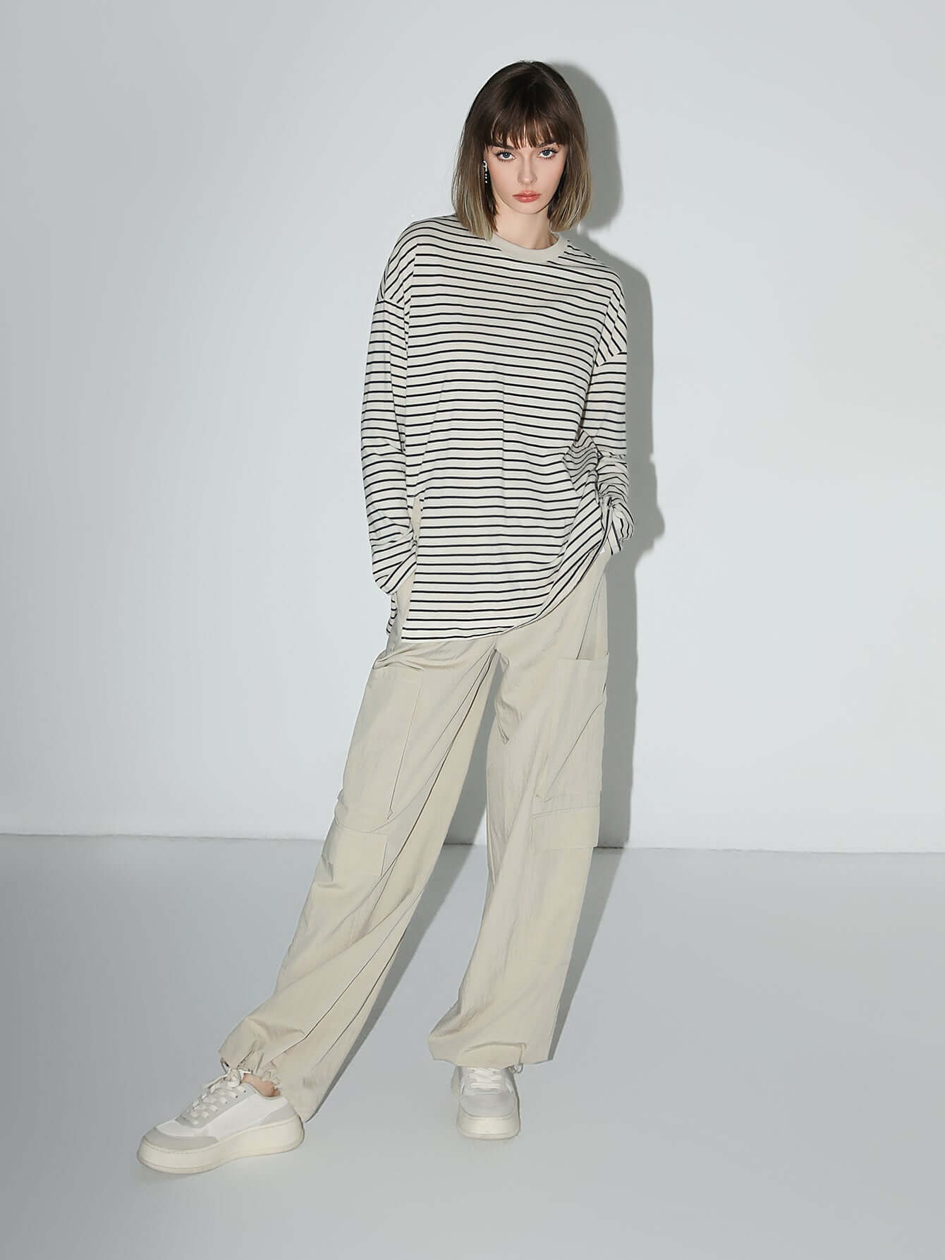 Nonchalant Black and White Striped Long Sleeve Tee-0