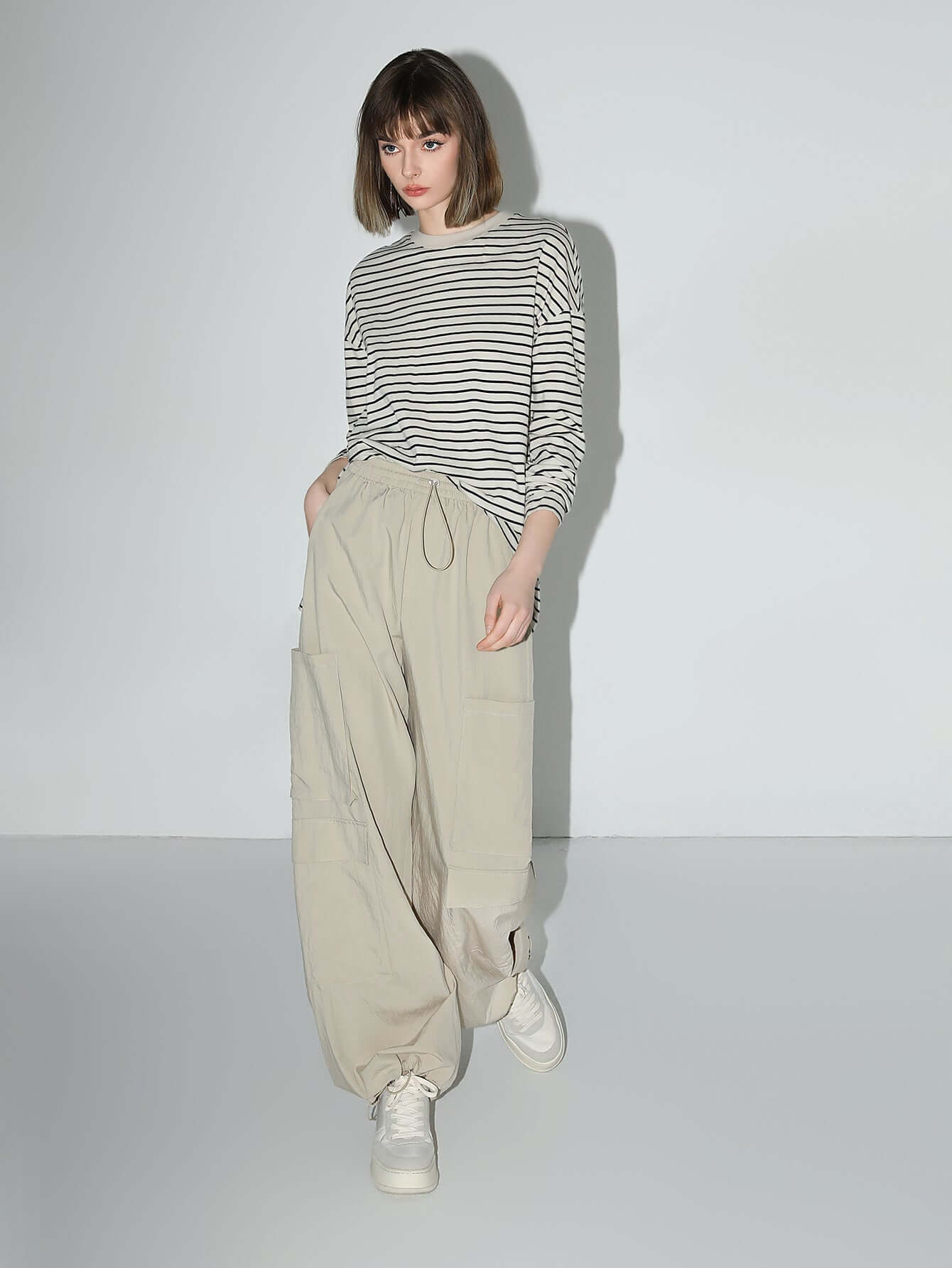 Nonchalant Black and White Striped Long Sleeve Tee-1