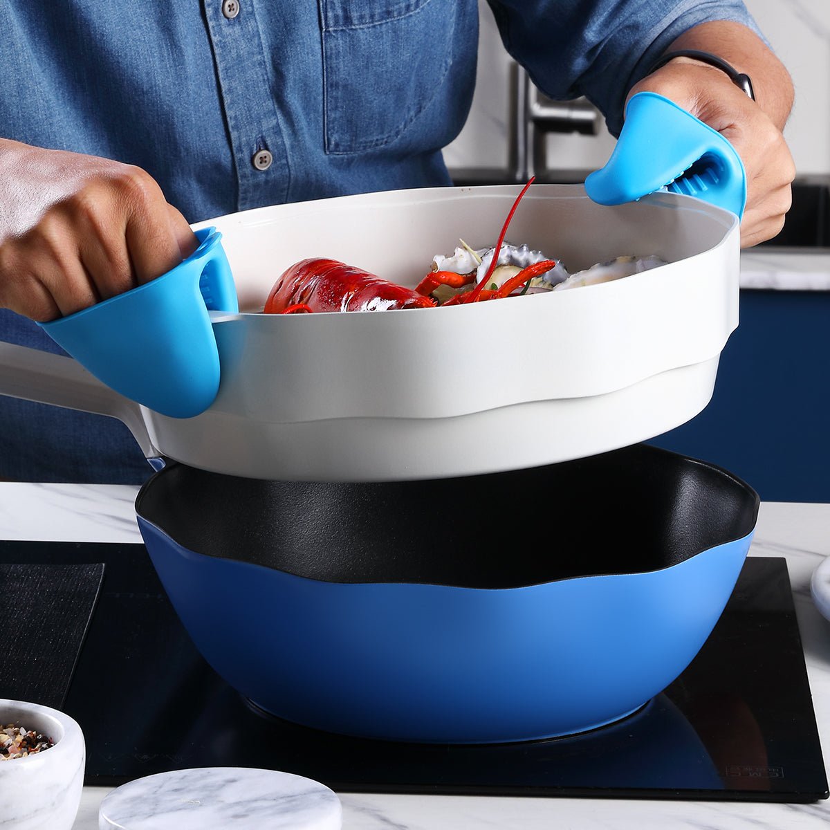 Ocean Wave 30cm White Steamer Basket - Preserve Flavor with Vortex Steaming-4