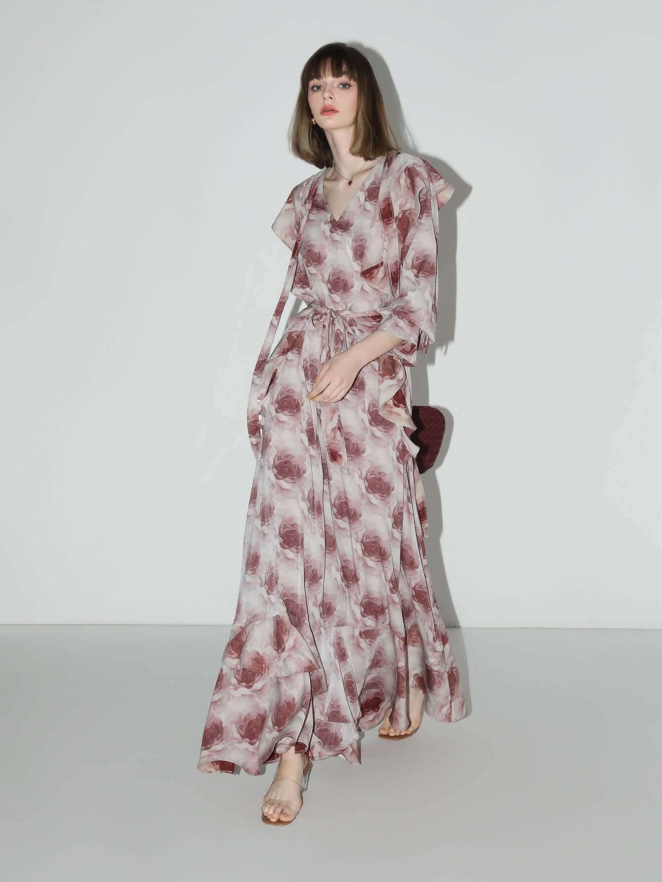 Old Rose Floral Ruffled Maxi Dress-2
