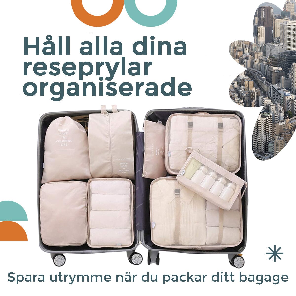 Organiseringsbags för resväska