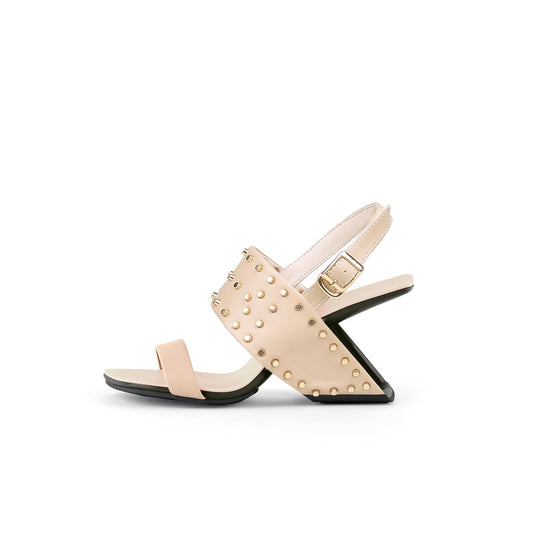 Plain Leather Studded Heel-Less Sandals-0