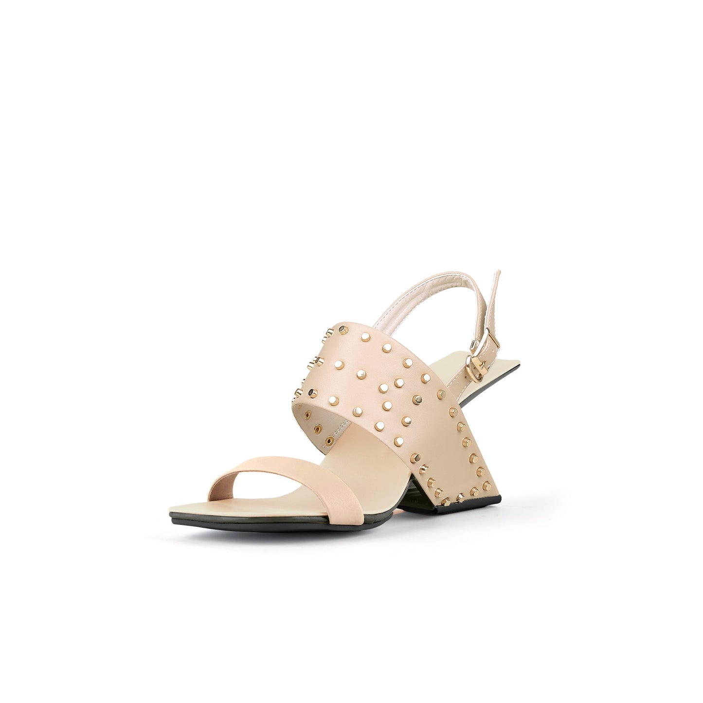 Plain Leather Studded Heel-Less Sandals-1