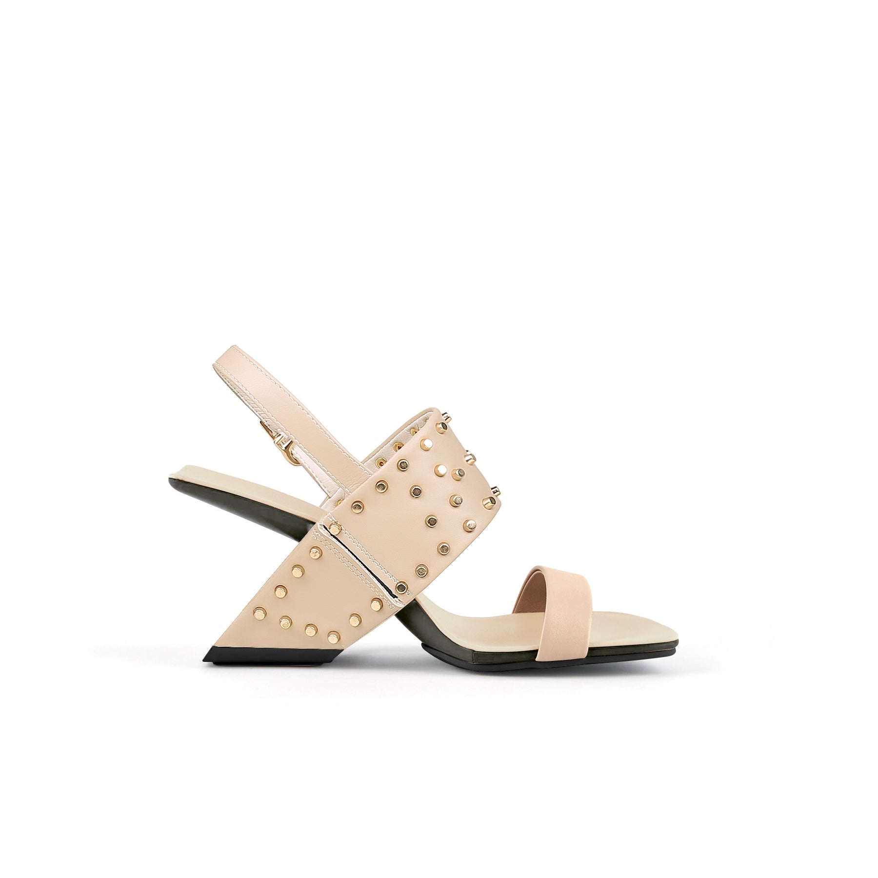 Plain Leather Studded Heel-Less Sandals-2