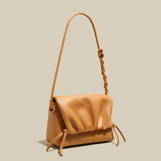 Pleated Semi-Braided Leather Shoulder Bag-1