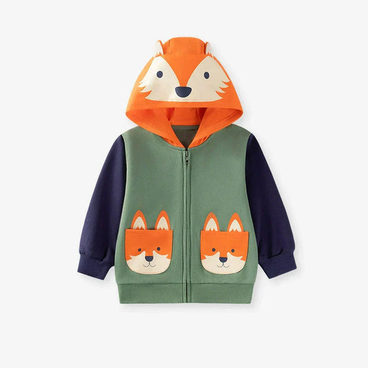 Winter and Autumn Boys Animals Cartoon Pattern Long Sleeves Zip-up Hooded Coat