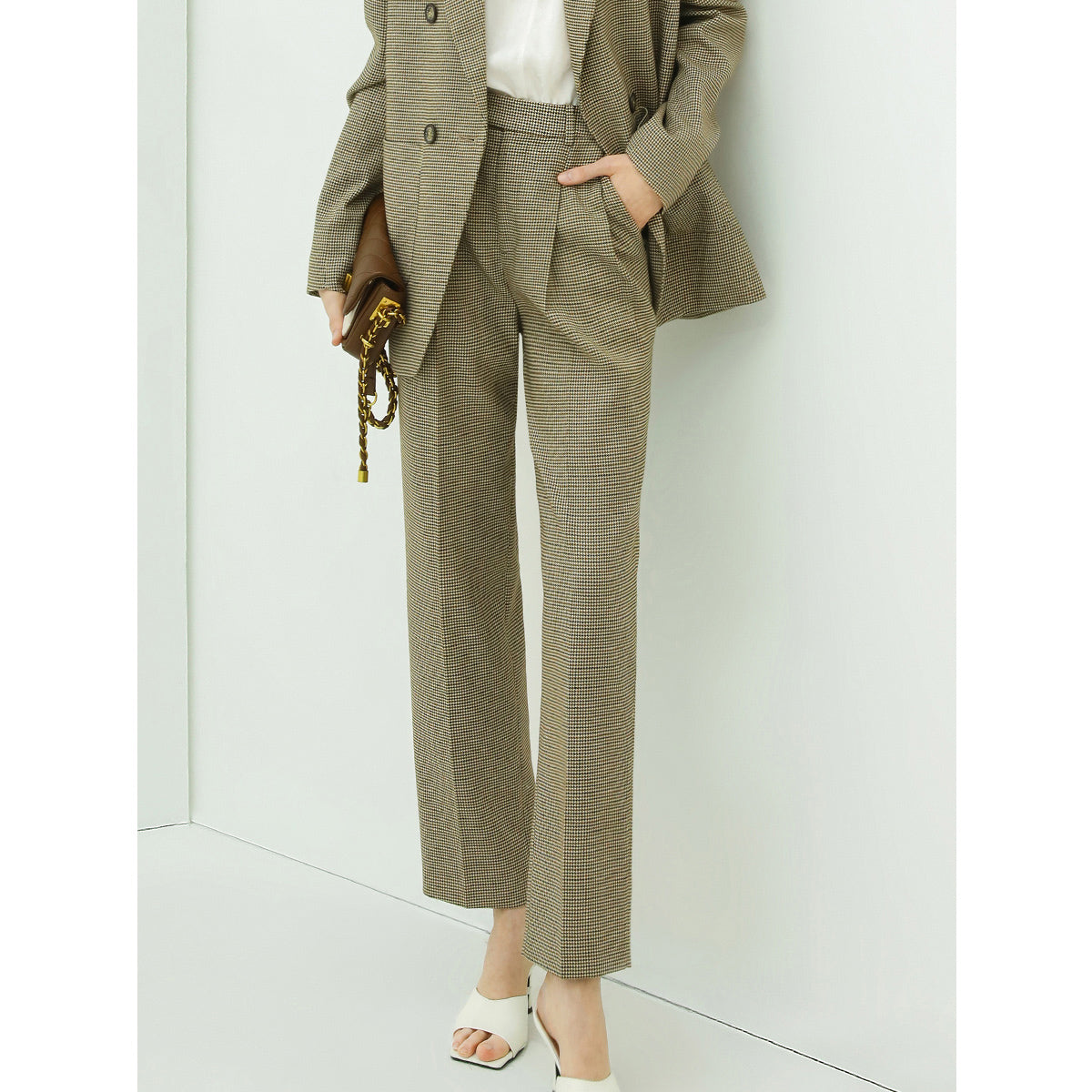 Professional Slim Fit Straight Cut Checkered Ankle Pants-0