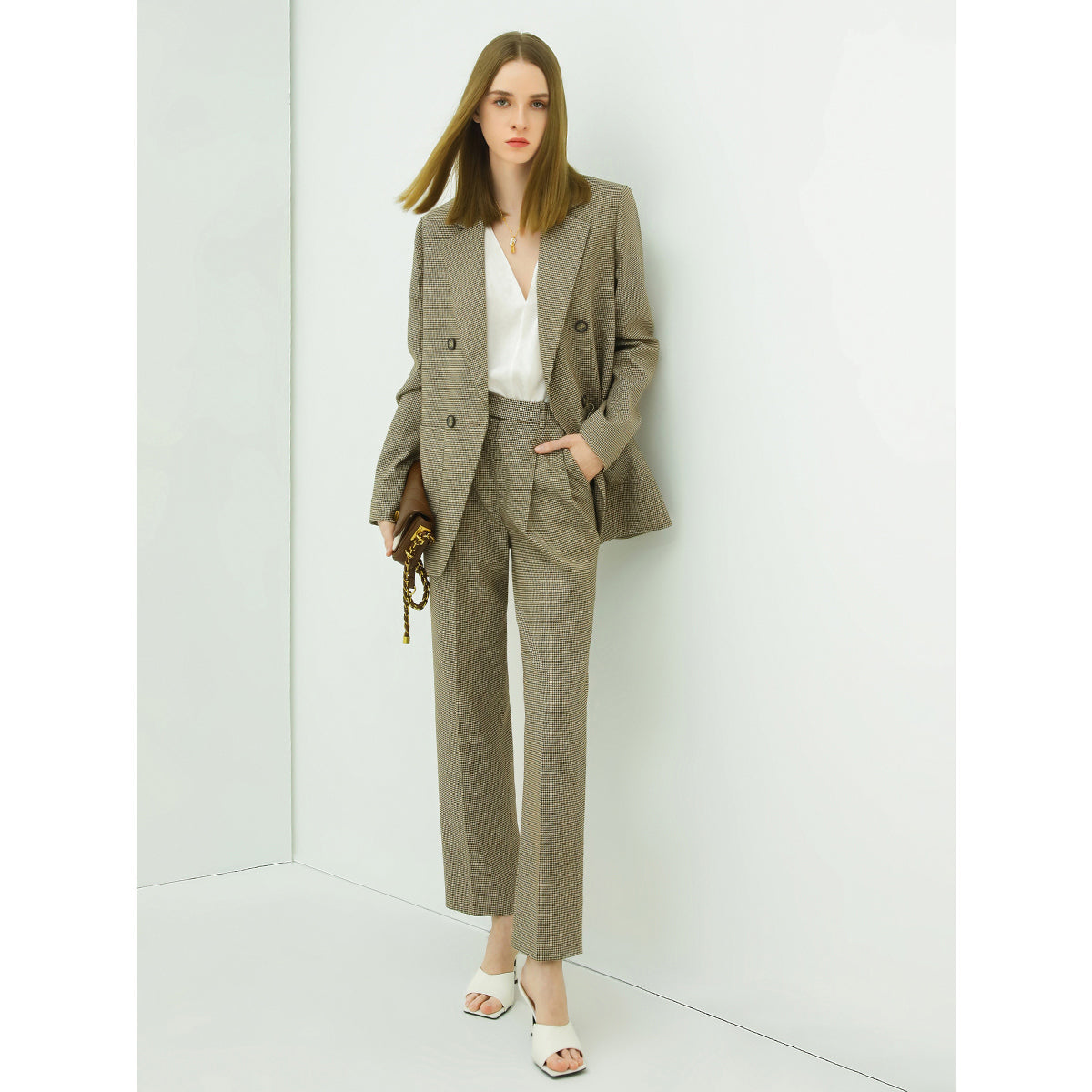 Professional Slim Fit Straight Cut Checkered Ankle Pants-1