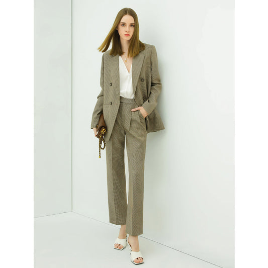 Professional Slim Fit Straight Cut Checkered Ankle Pants-1