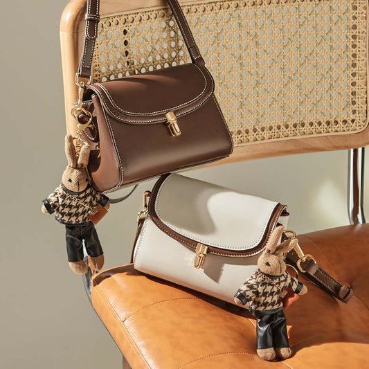 Rabbit Charm Contrast Leather Shoulder Bag-1