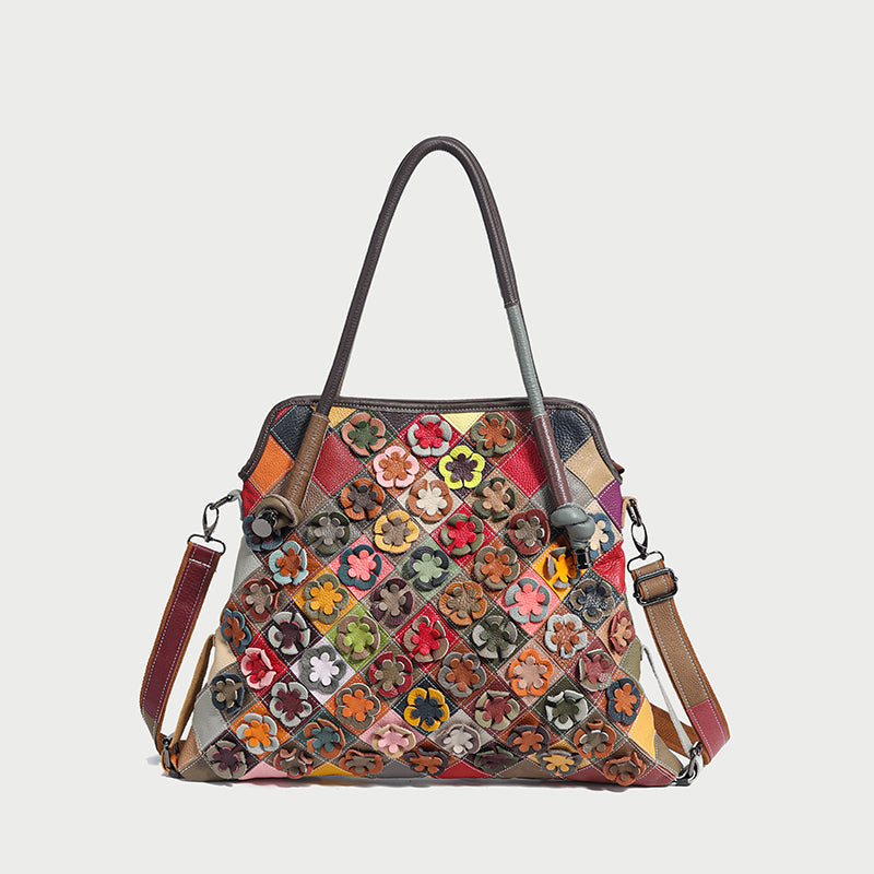 Rainbow Floral Leather Tote Bag-0