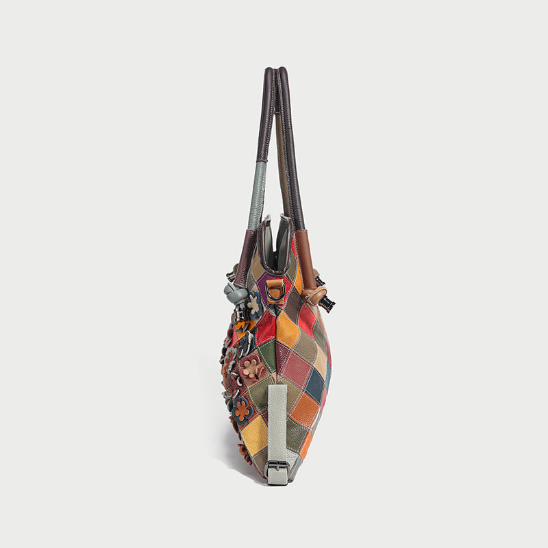 Rainbow Floral Leather Tote Bag-3