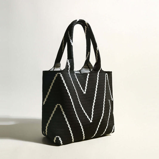 Retro Chevron Black Canvas Tote Bag-1