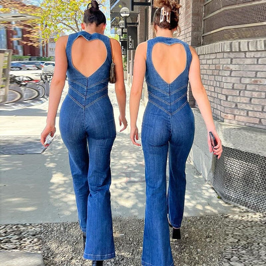 Rygglös Hjärta Denim Jumpsuit