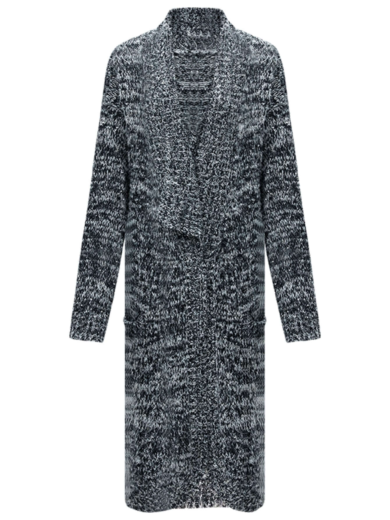 Shawl Collar Long Knitted Cardigan in Charcoal-3