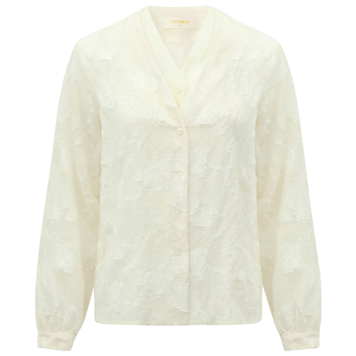 Sheer Floral Ivory Lace Long Sleeve Shirt-3