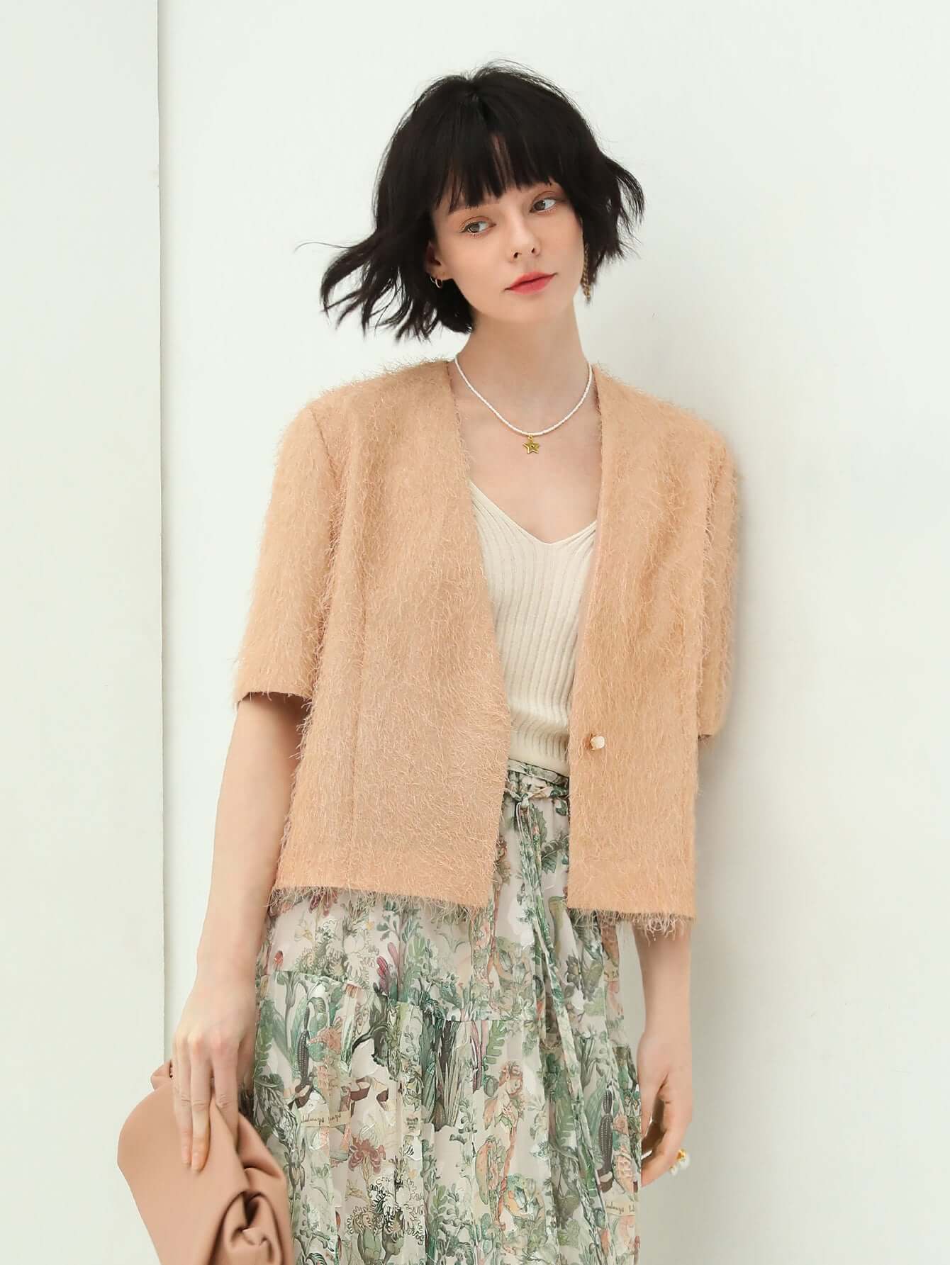 Shimmering Orange Collarless Blazer-2