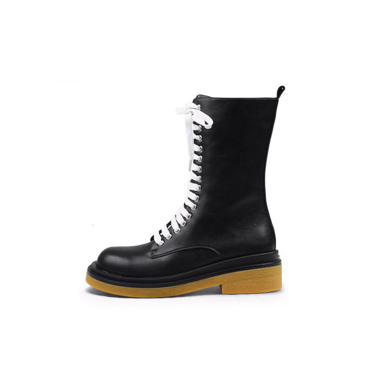 Shiny Lace Up Boots with Wooden Soles-0