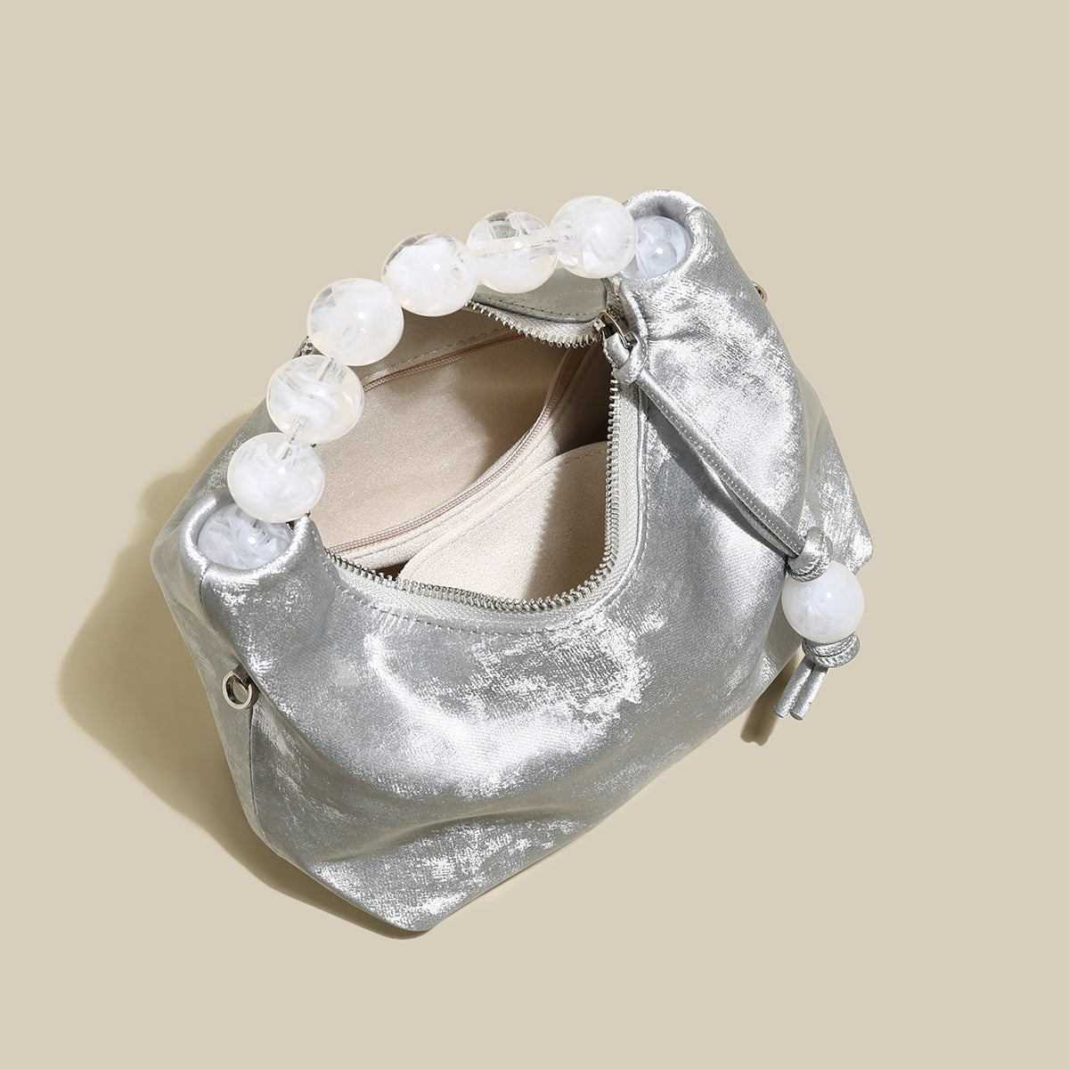 Silver Pearl Top Handle Bag-3