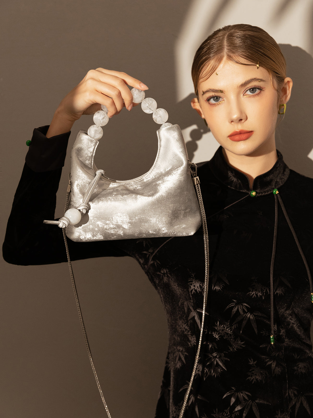 Silver Pearl Top Handle Bag-4
