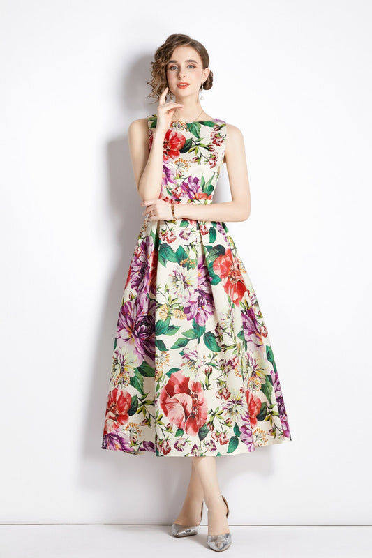 Sleeveless High Waist Structured A Line Dress-0