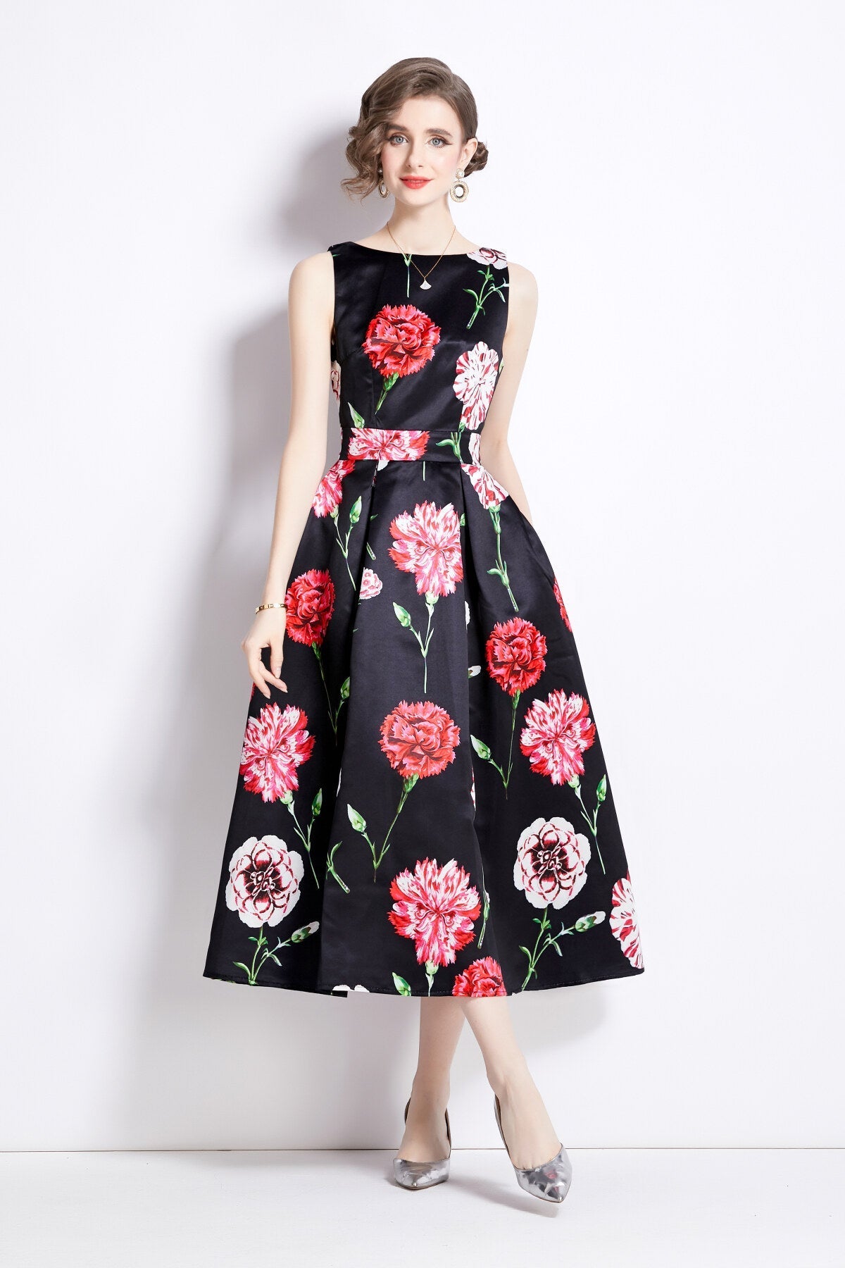 Sleeveless High Waist Tailored Fit and Flare A Line Dress-0