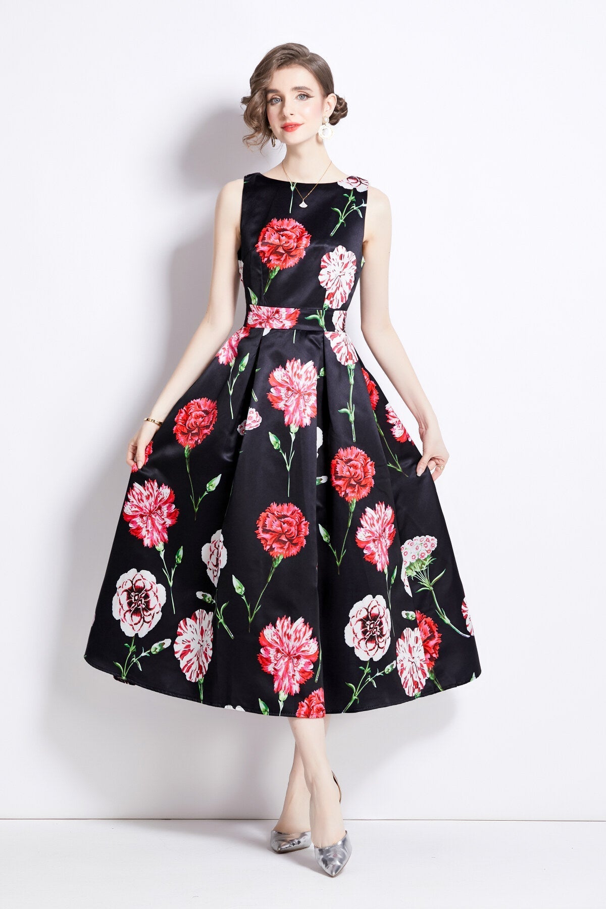 Sleeveless High Waist Tailored Fit and Flare A Line Dress-2