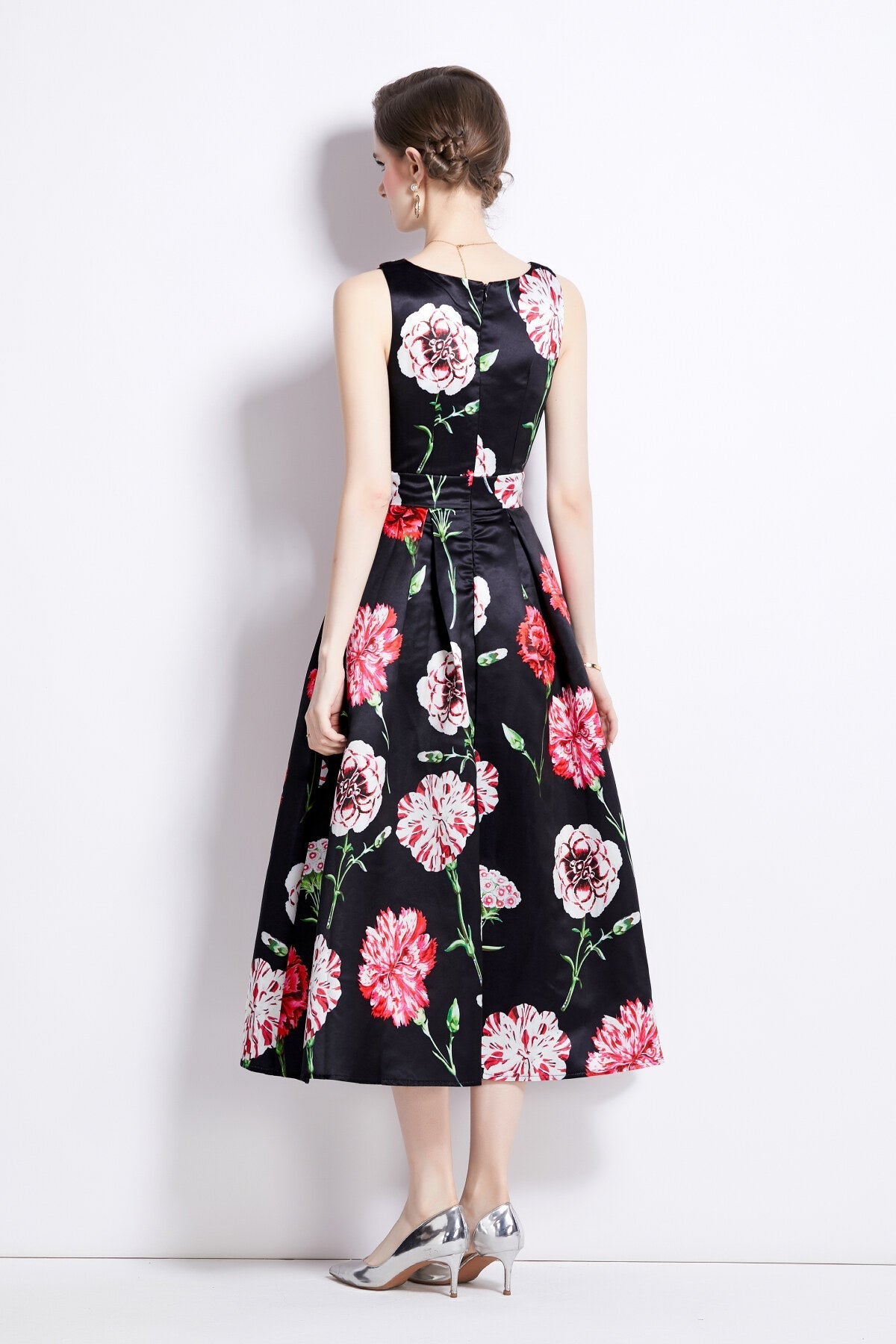 Sleeveless High Waist Tailored Fit and Flare A Line Dress-3