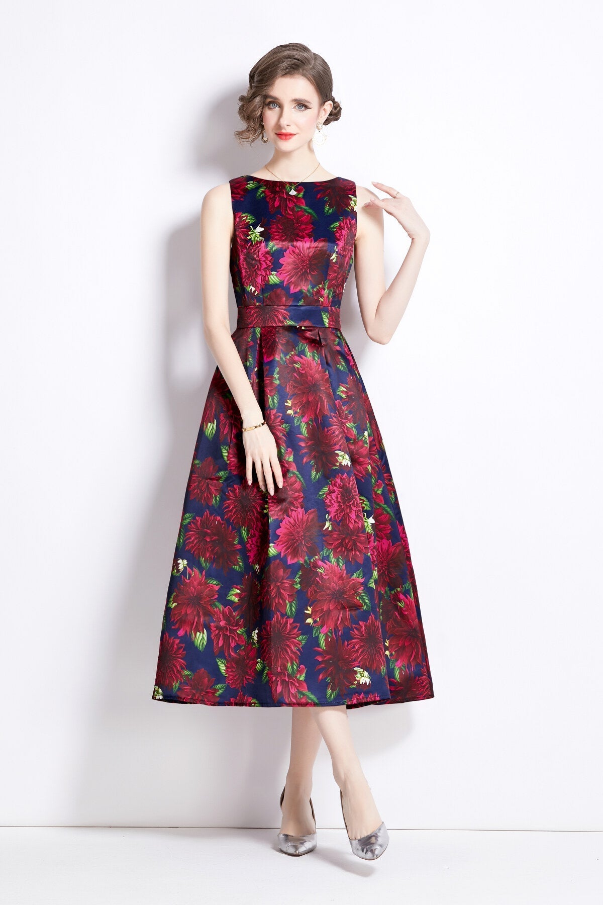 Sleeveless High Waist Tailored Fit and Flare A Line Dress-7