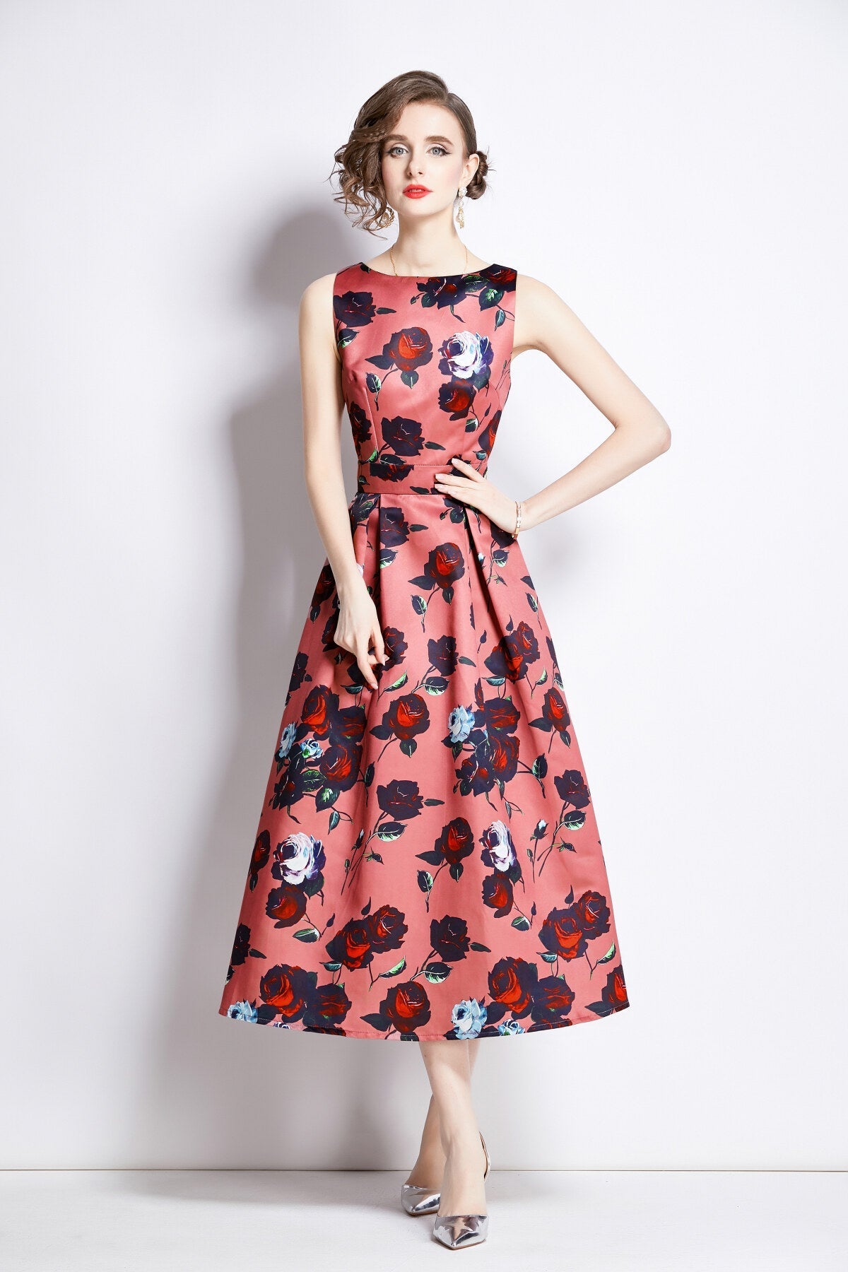 Sleeveless High Waisted Structured Cut A Line Dress-0