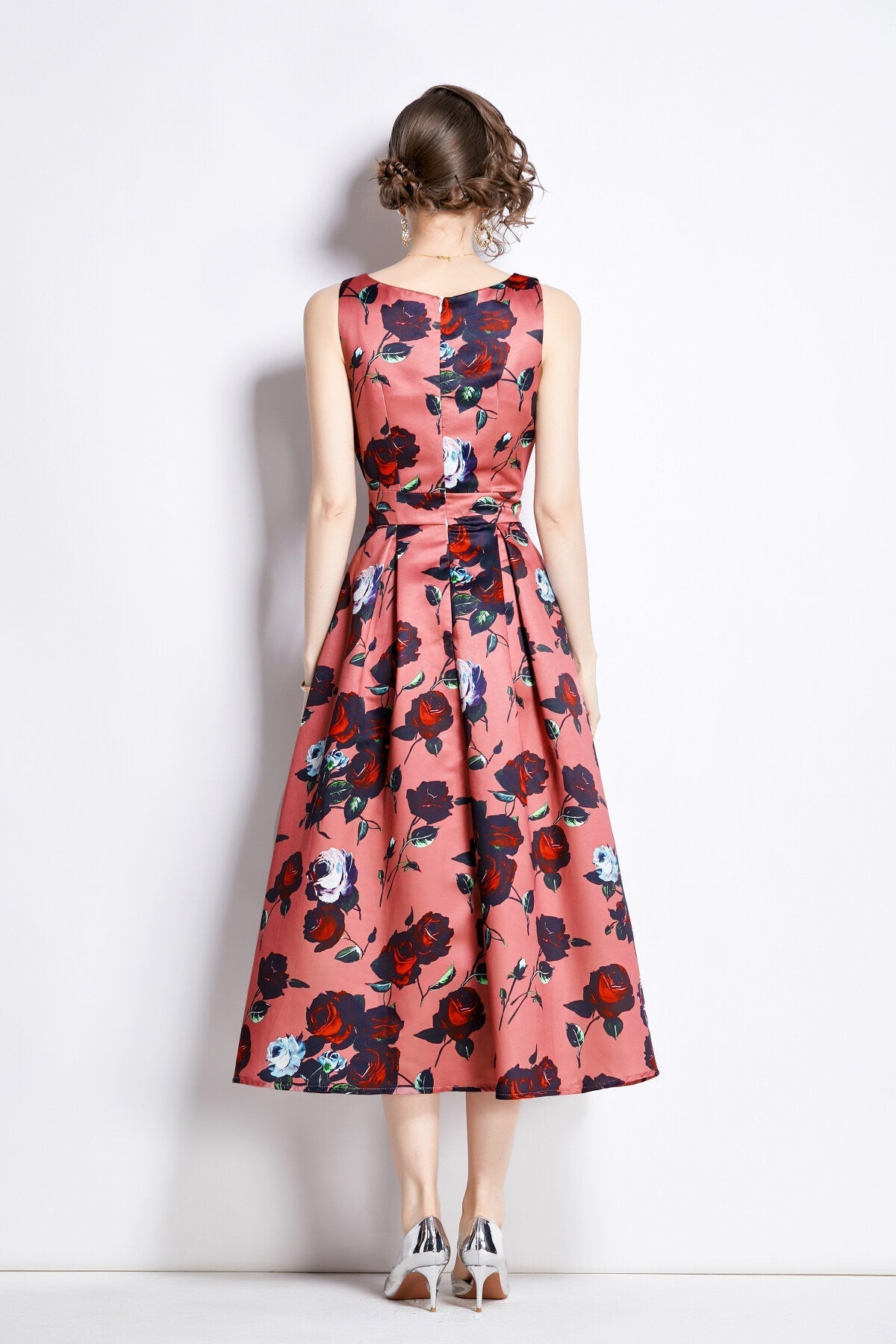 Sleeveless High Waisted Structured Cut A Line Dress-3