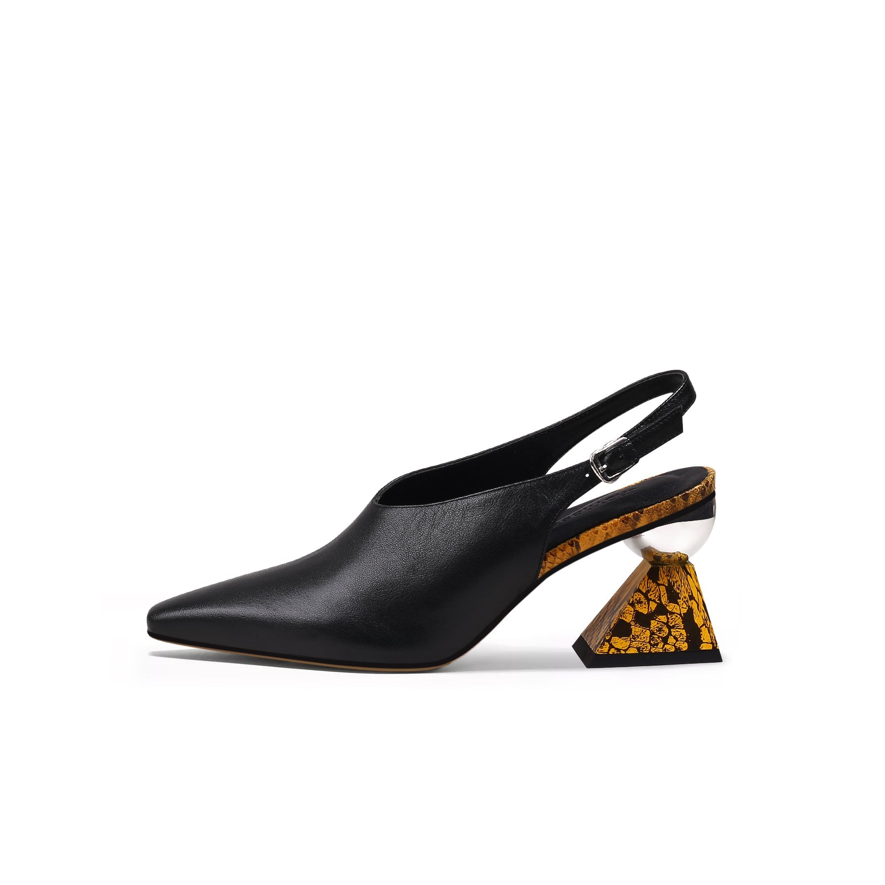 Pointed Toe Slingback Geometric Heel Mules-0