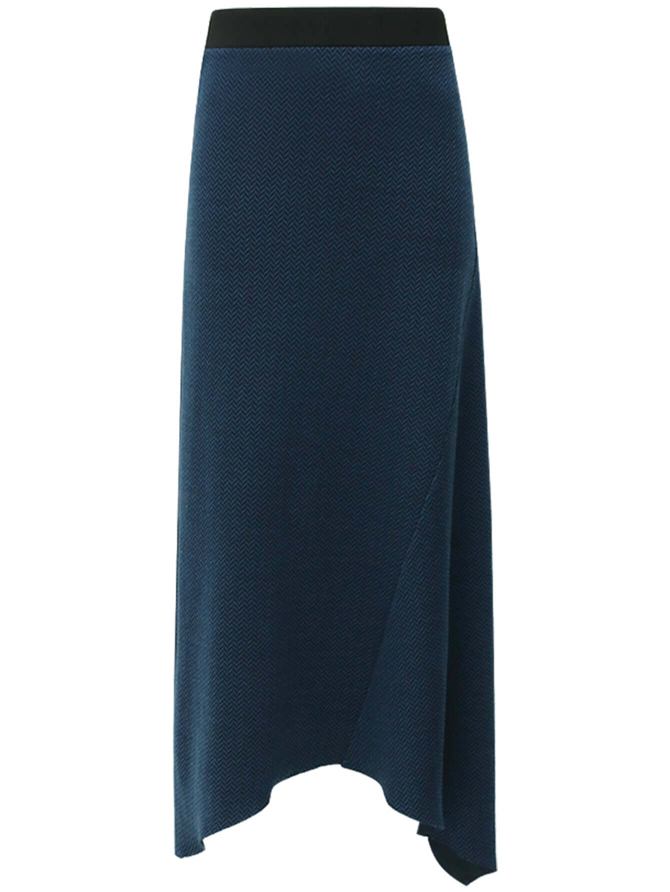 Soft Herringbone Belted Navy Knit Skirt-3