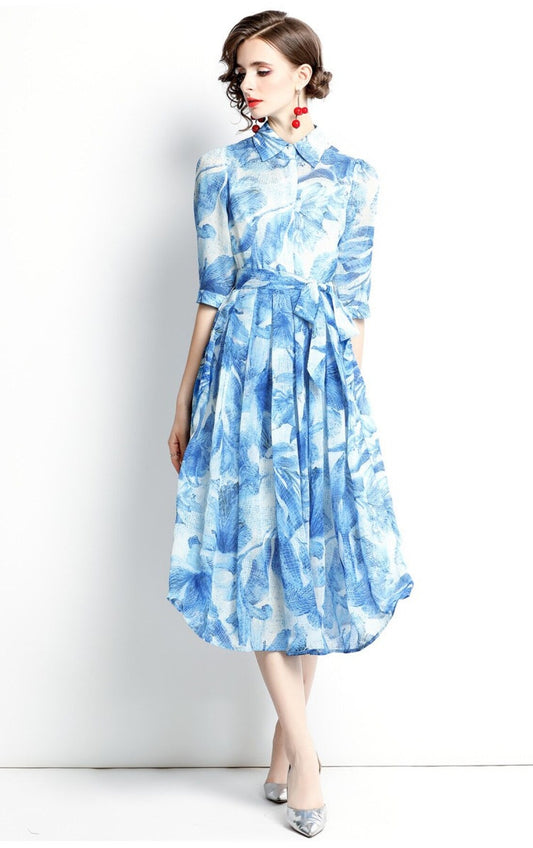 Spring Blue Floral Shirt Dress-1