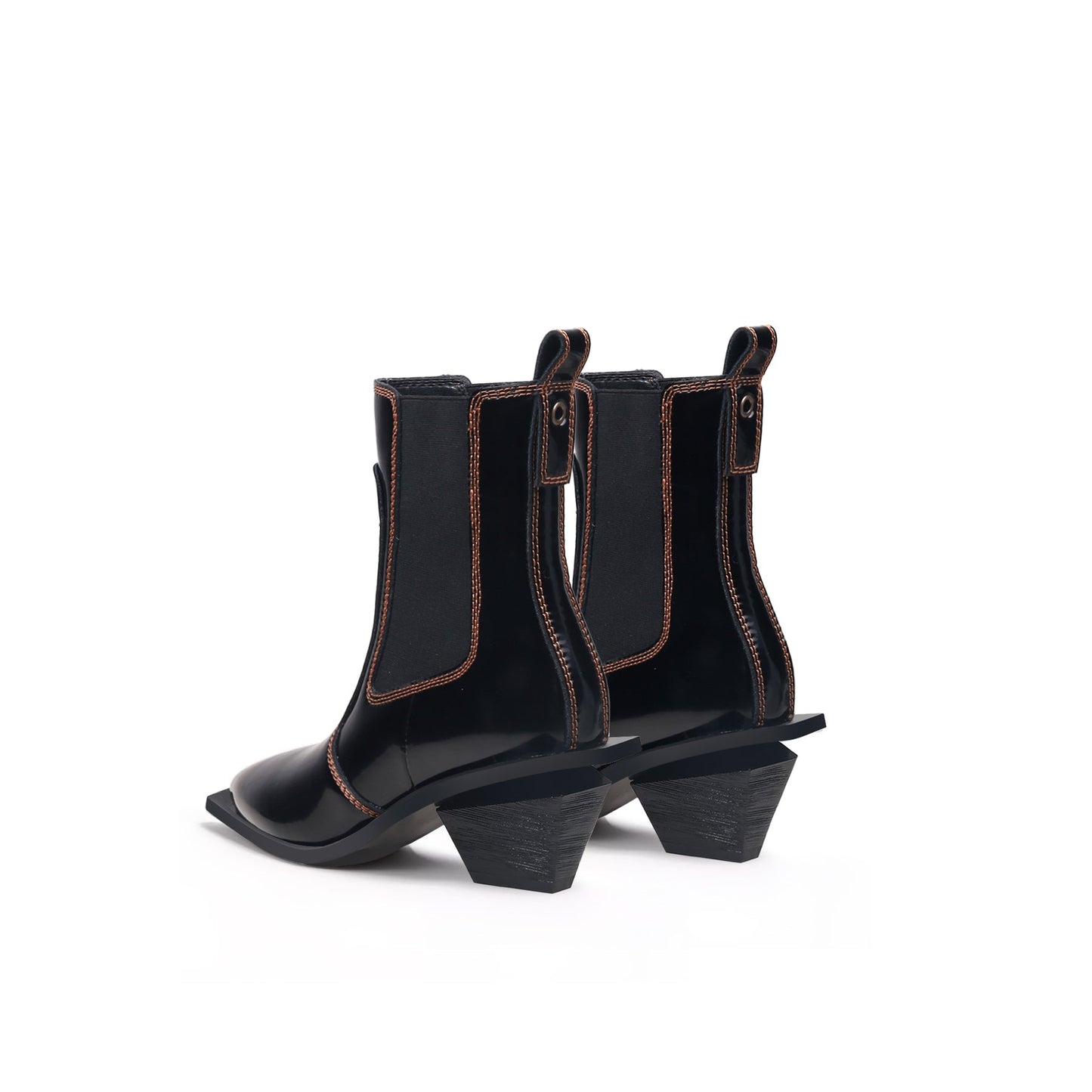 Stitch Pattern Black Leather Boots-4