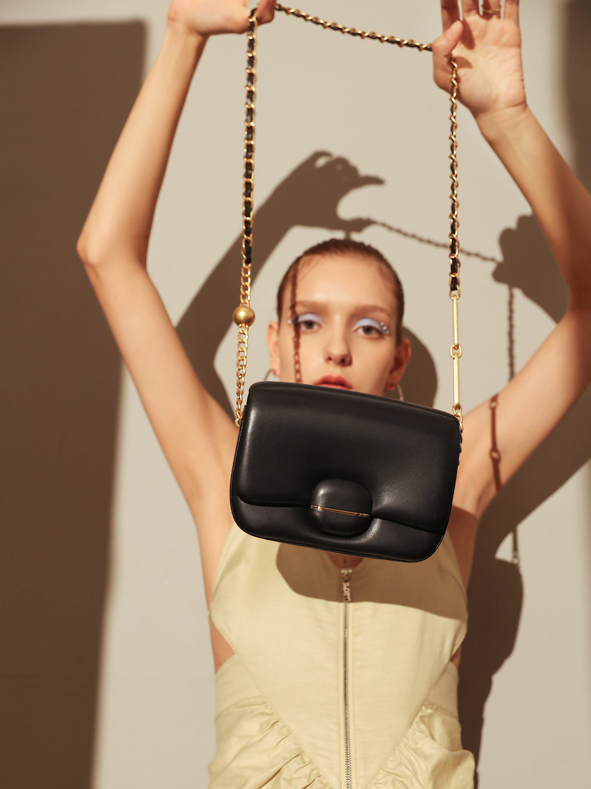 Structured Buckle Leather Shoulder Bag-4