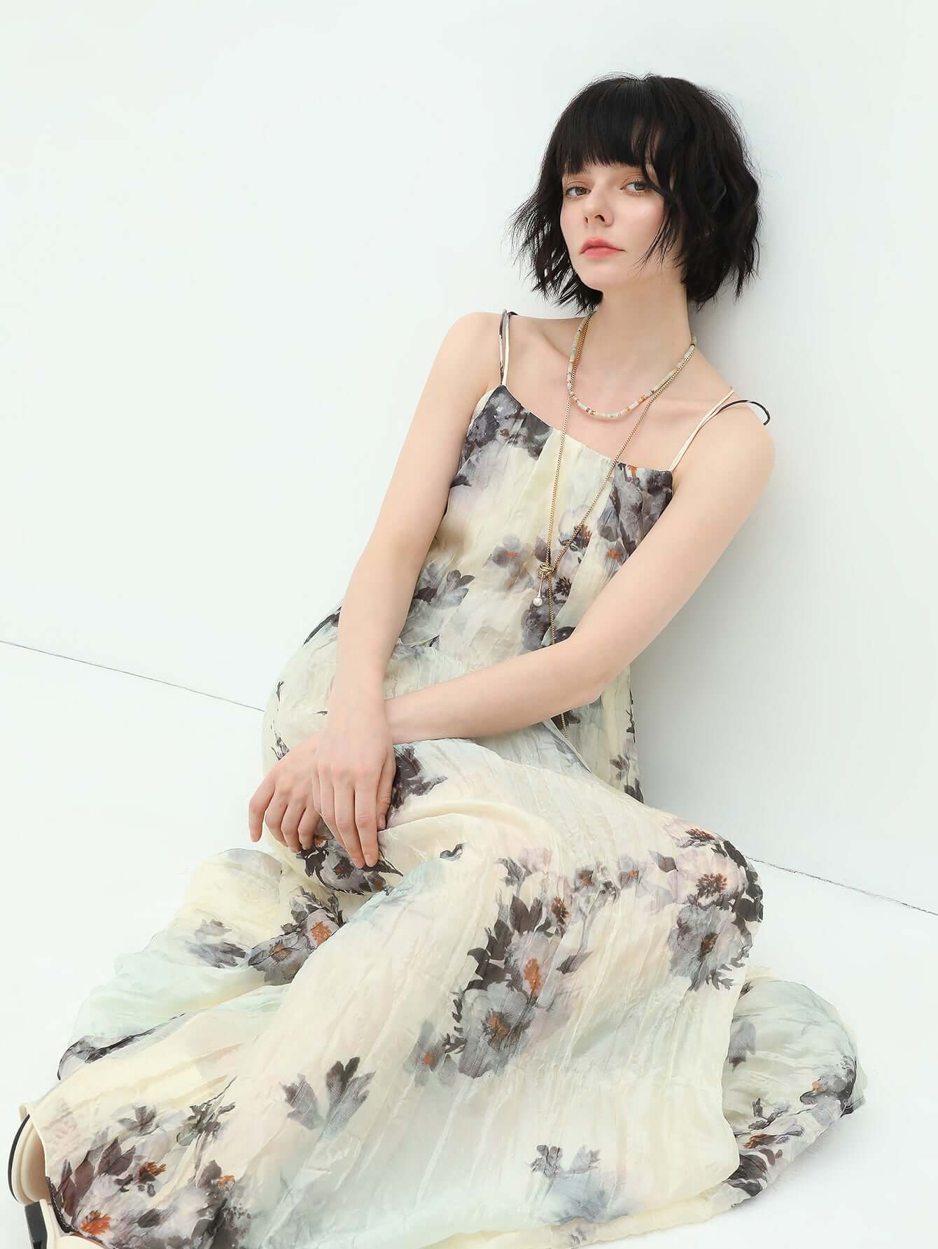 Summer Cocktail Floral Camisole Dress with Barely-There Straps-0