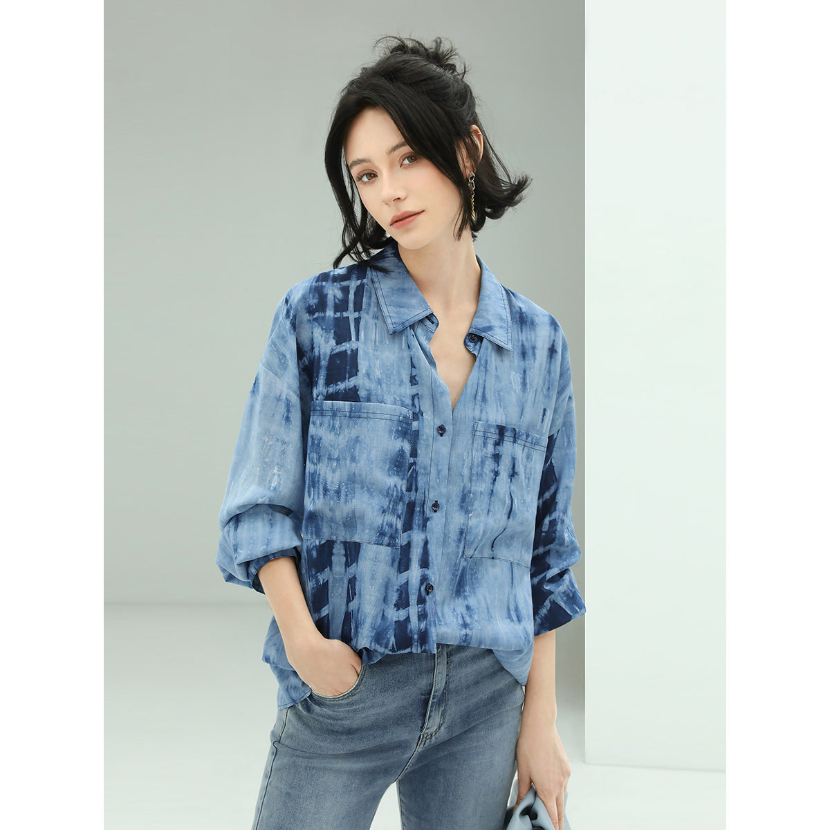 Summer Wave Tie-Dye Casual Blue Shirt-1