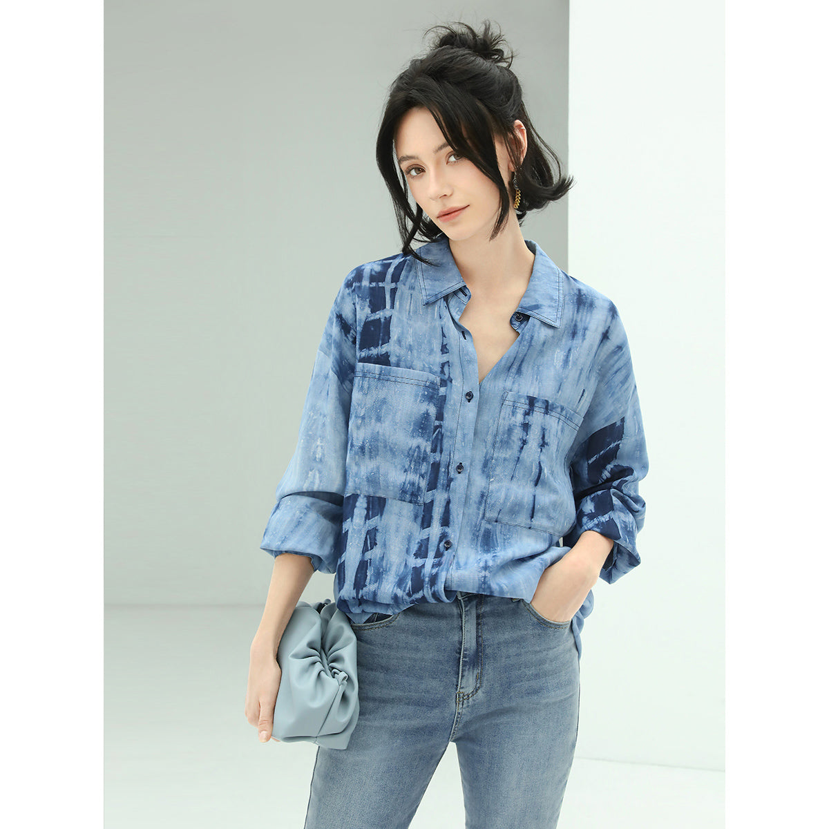 Summer Wave Tie-Dye Casual Blue Shirt-2