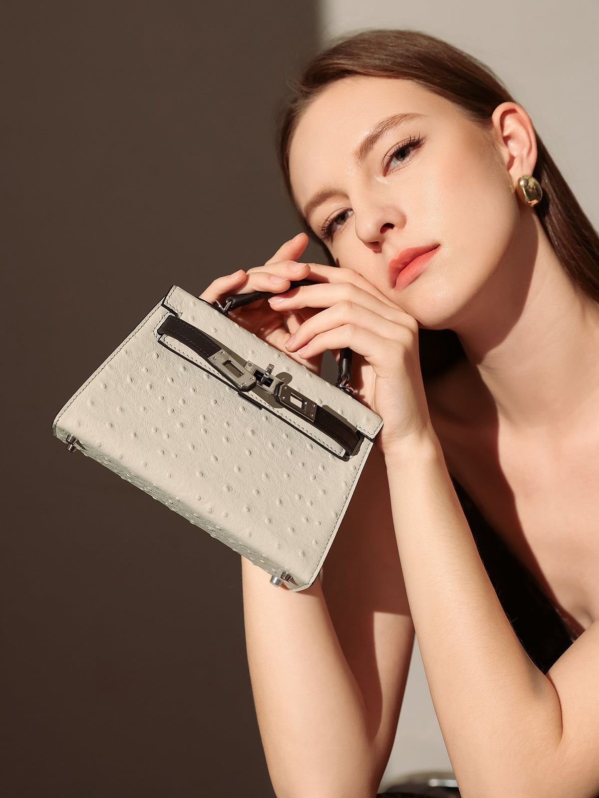 Swift Textured Leather Structured Top Handle Bag-3