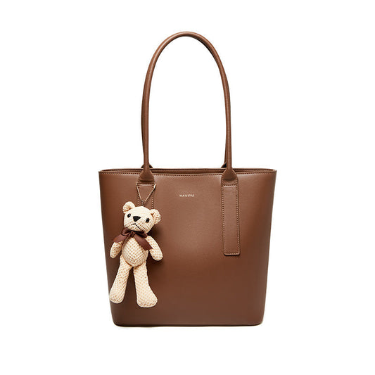 Teddy Bear Charm Brown Shoulder Tote Bag-0