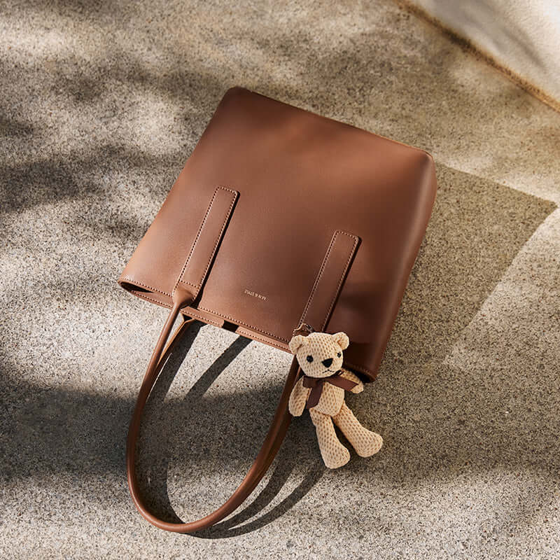 Teddy Bear Charm Brown Shoulder Tote Bag-3