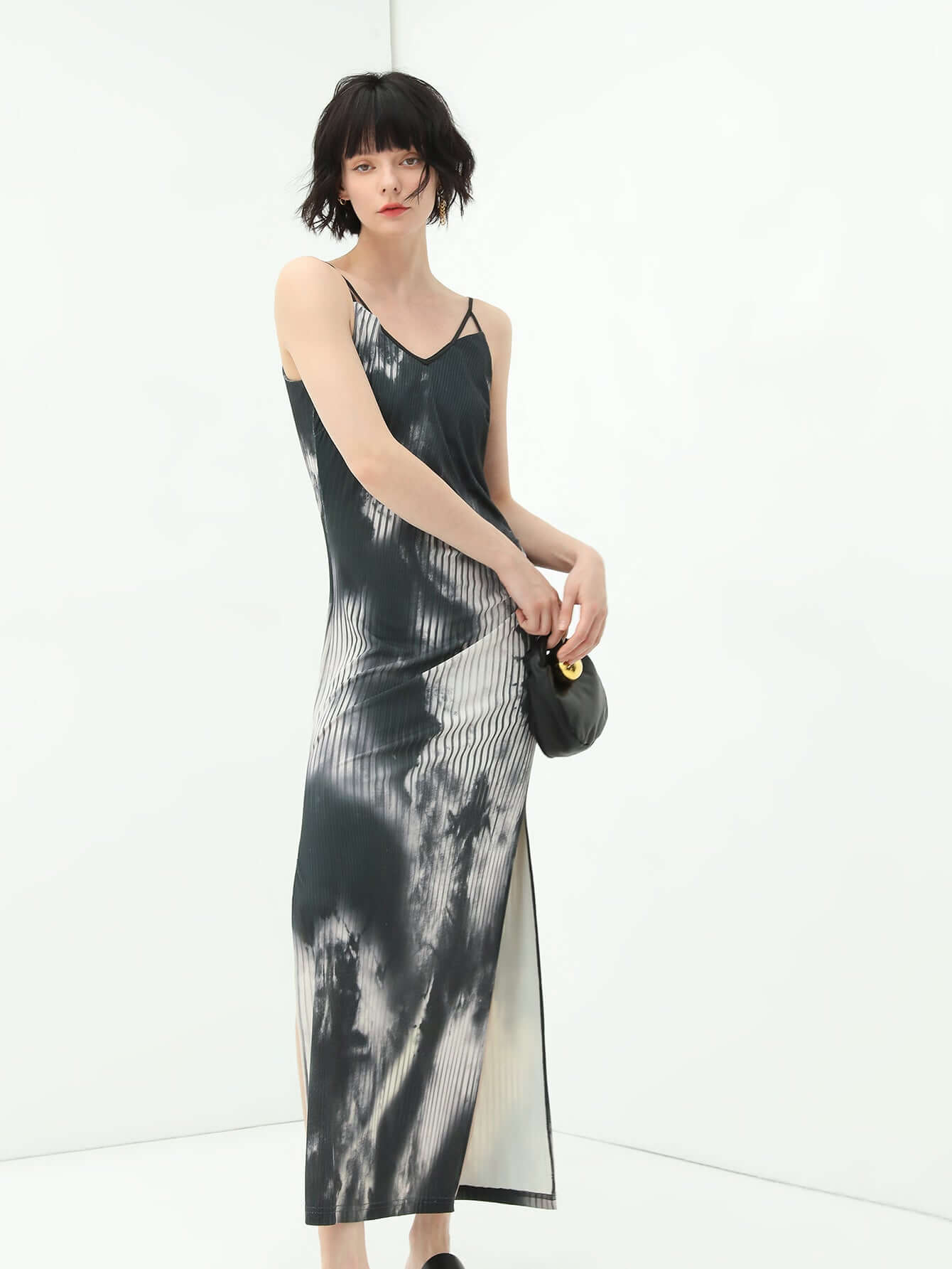 Tie-Dye Ink-Wash Black Camisole Dress-2