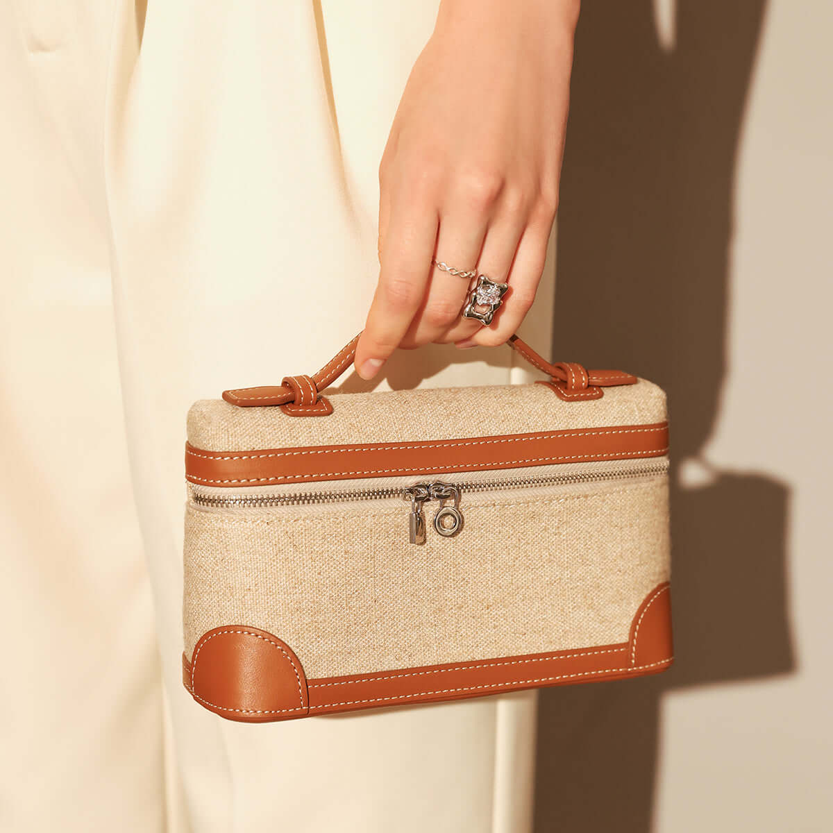 Traveler's Top-Handle Rectangle Box Mini Make Up Bag-3